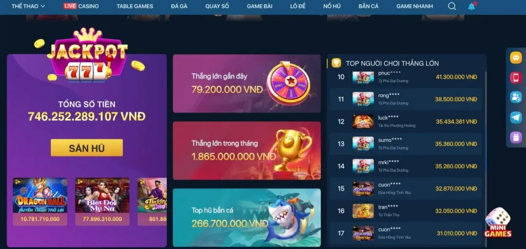 Máy đánh bạc (Slots) đồ sộ tại KV999